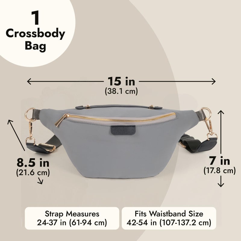 Zodaca Plus Size Fanny Pack - Oversized Crossbody Fanny Pack for Travel & Outdoor - Adjustable Crossbody Belt Bag & Waist Pouch - Nylon Bum Bag with Pockets - Gray, Fits 42-54 in Waist - Image 2